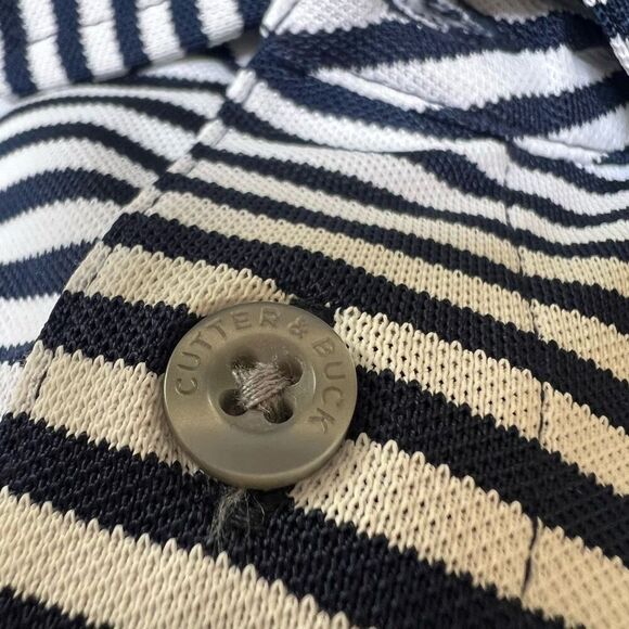 Cutter & Buck Mens Blue White Stripe Stretch Short Sleeve Polo Shirt Medium - Picture 6 of 10